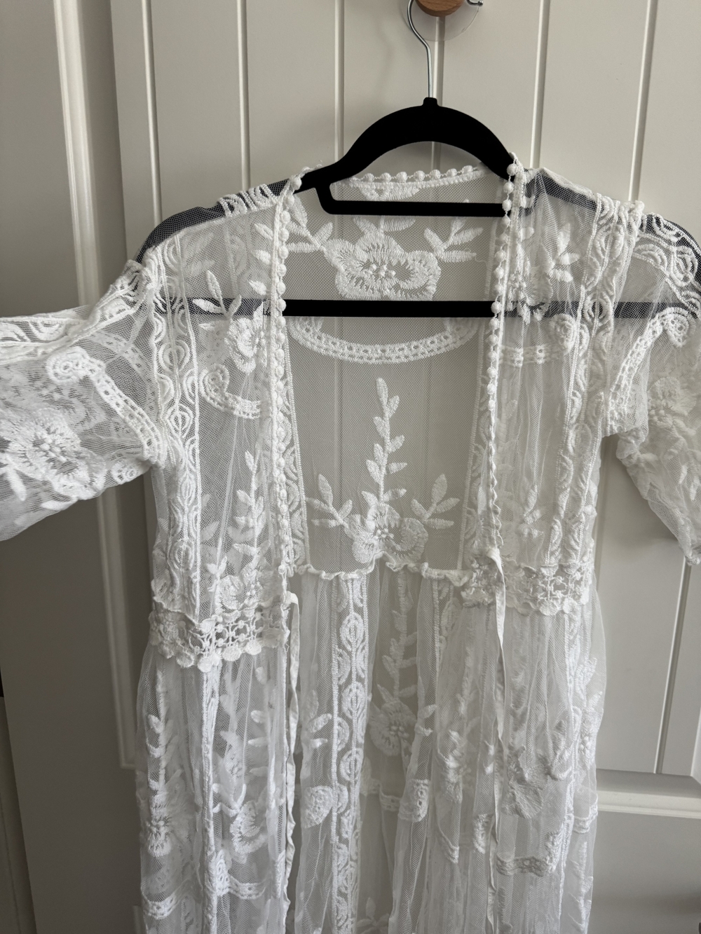 White Embroidered Sheer Lace Kimono Cover-Up